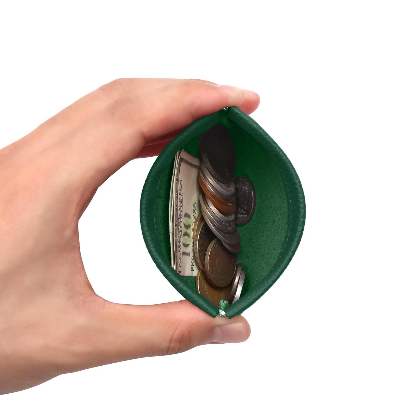 Genuine Leather Squeeze Coin Purse Pouch Change Holder For Men & Women Mini Change Purse Pouch for Pocket, Small Pouch Credit Card Key Headset Lipstick Holder (Green)