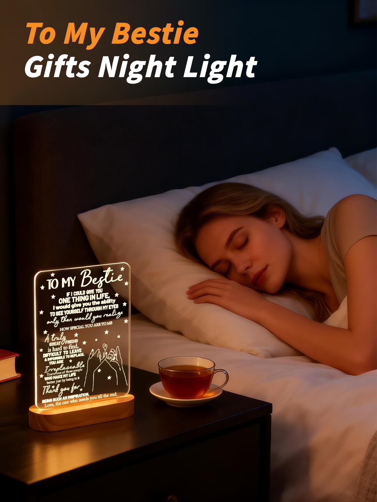 to My Bestie Gifts, Best Friend Gift for Women 3D Illusion Lamp, I Love You Friends Night Light for BFF Christmas White Elephant Gifts, Soft Warm Color Wooden Table Lamp