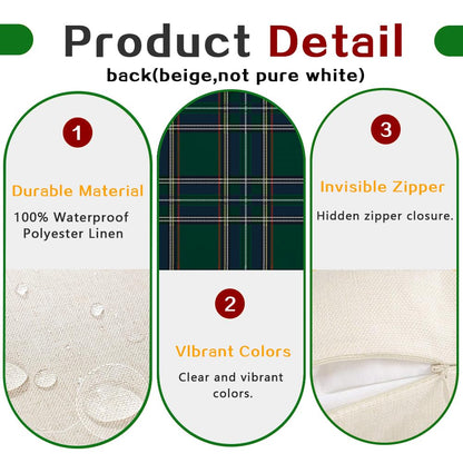 RABUSOFA Christmas Pillow Covers 18x18 Inch Set of 2 Indoor Outdoor Waterproof Scottish Tartan Plaid Classic Throw Decorative Cushion Cases for Christmas Decor Decorations Couch Patio Dark Green