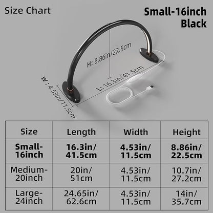 Small Half Moon Light for Nail Desk Moon Light Nail Tech Half Moon lamp Color Temperature 3500K-6500K USB Powered for Personal DIY Manicure Handicraft Lighting (16in-Black)