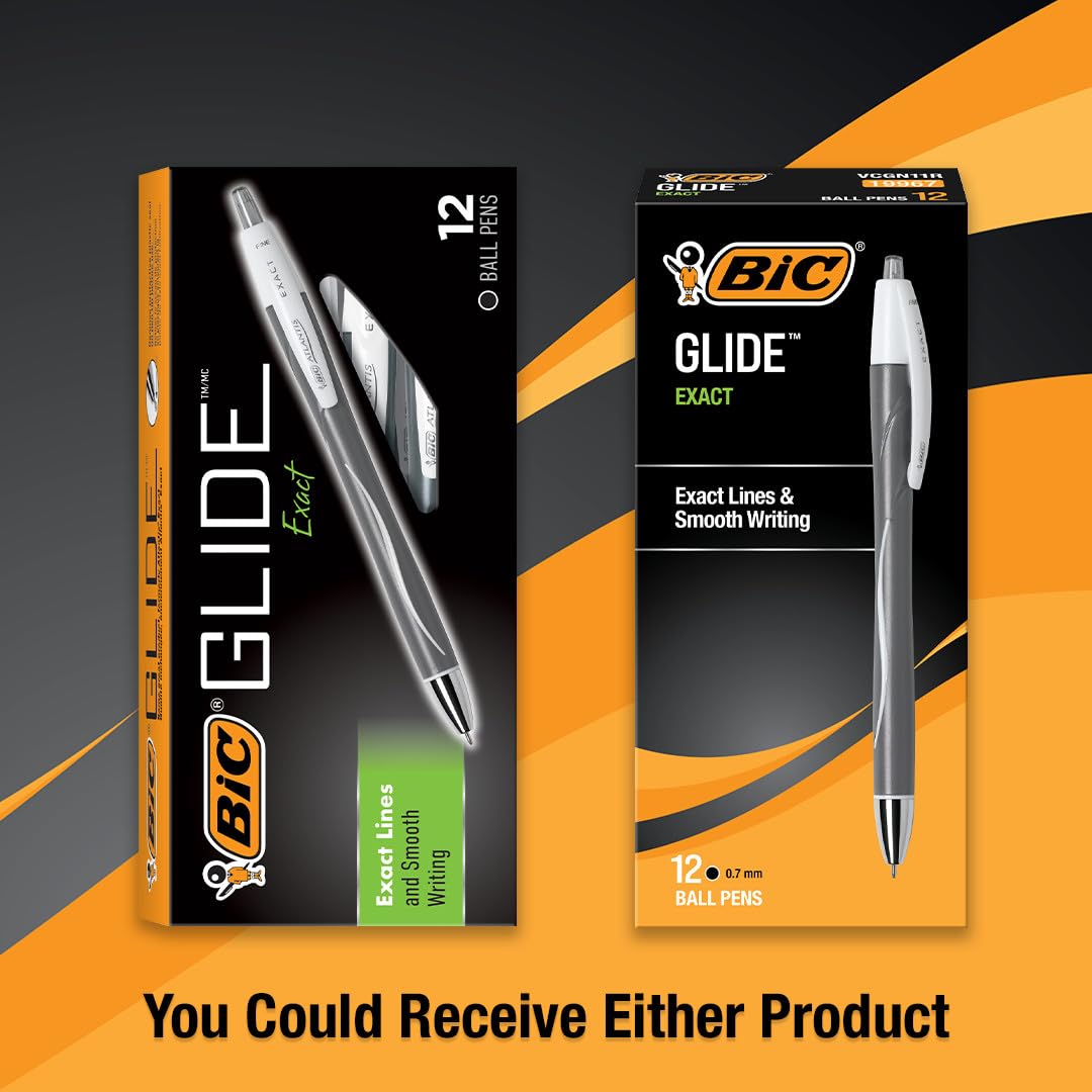 BIC Glide Exact Black Retractable Ballpoint Pens, Fine Point (0.7mm), 12-Count Pack, Ultra Smooth Writing Black Pens