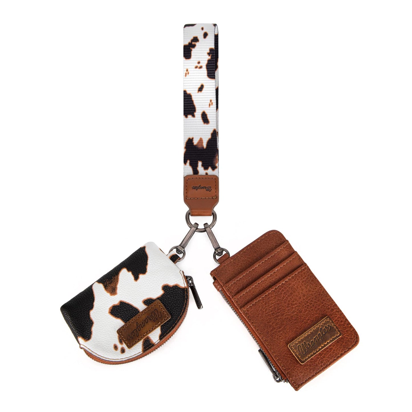 Montana West Wrangler Cow Print KeyChain Wristlet Wallets for Women Western Dual Pouch Wristlet Portable Credit Card Holder Wallet With Zipper