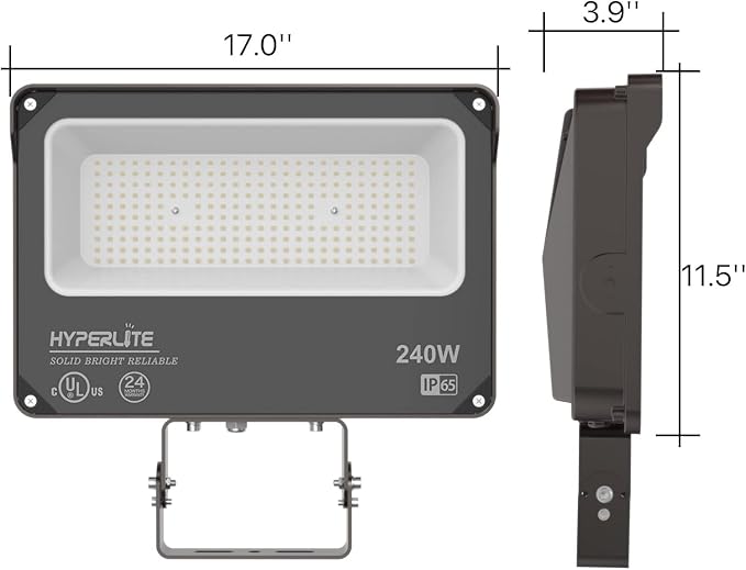 HYPERLITE LED Flood Light 240W 28800LM 5000K Daylight IP65 Waterproof Outdoor Floodlights UL Certified for Court,Garden,Warehouse