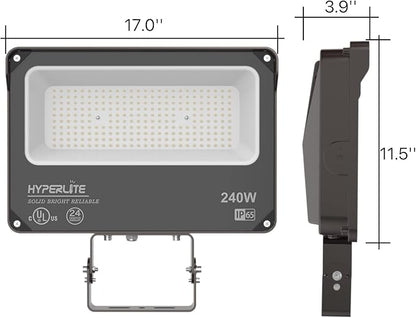 HYPERLITE LED Flood Light 240W 28800LM 5000K Daylight IP65 Waterproof Outdoor Floodlights UL Certified for Court,Garden,Warehouse