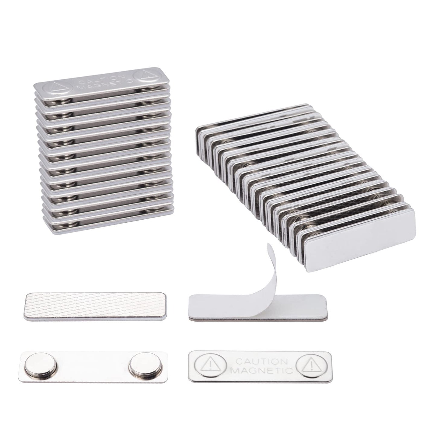 SINYUDUN 25 Sets Name Badge Magnets, Magnetic Name Badge Holders Back with 2 Premium Strength Neodymium Magnets (Silver)