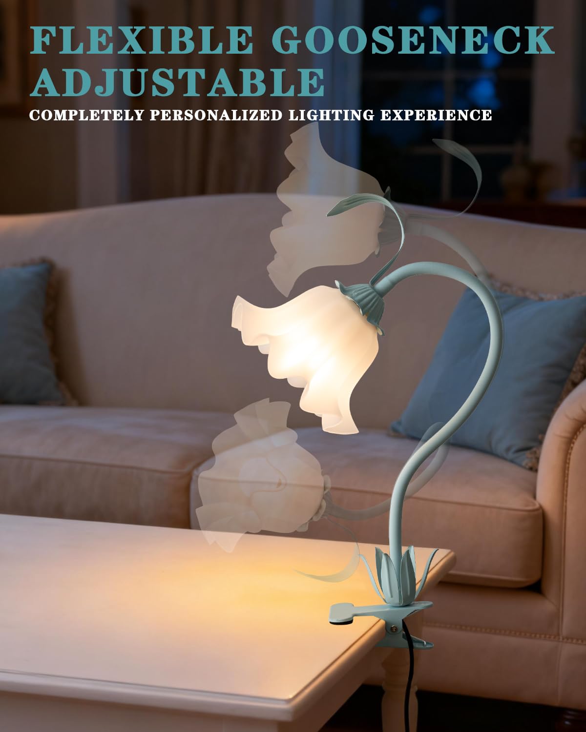 WERFOP Flower Lamp Clip on Light, 3 Color Modes Eye-Caring Desk Lamp with Clamp, Dorm Room Essentials, Flexible Neck Reading Clamp Lamps for College Bedside Bookshelf Studying Room (Powder Blue)