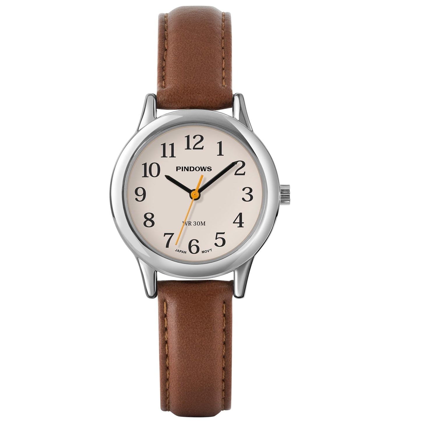 PINDOWS Minimalist Watches for Women, Gold-Tone Case with Black Leather Strap, Fashionable, Everyday Elegant Quartz Analog Dress Watch