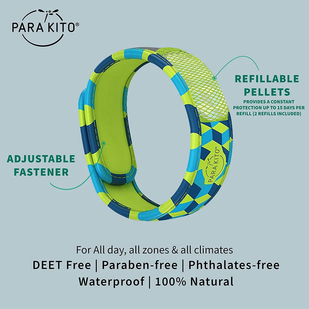 PARA'KITO Mosquito Insect & Bug Protection Wristband - Mosquito Stickers & Bug Spray Alternative - Summer Essentials, Beach Accessories, Hiking & Camping Essentials - Natural Essential Oils (Cube)