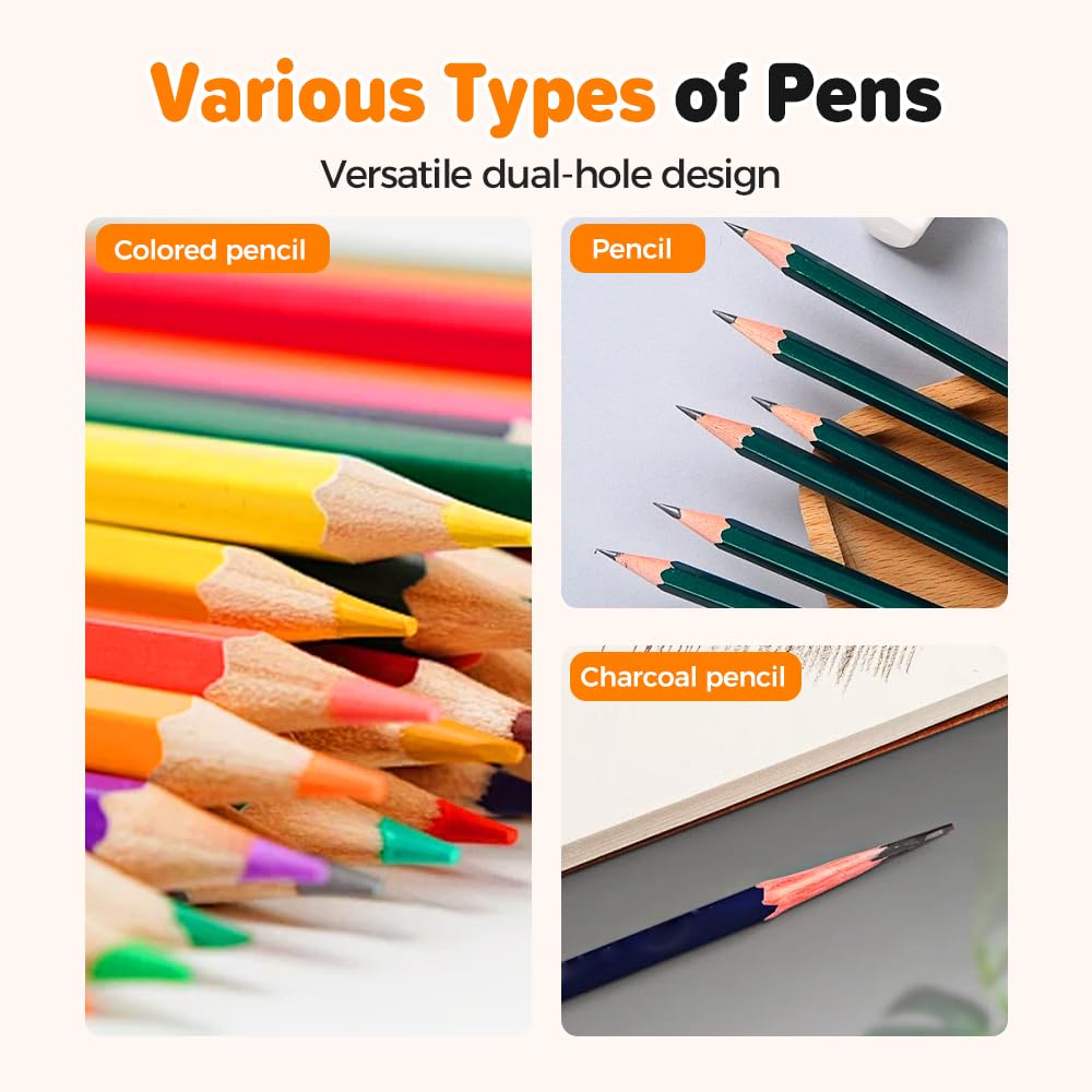 Pencil Sharpeners, 4 /8pcs Pencil Sharpeners Manual, Protable Dual Holes Compact Colored Handheld Pencil Sharpener with Lid for Artists Classroom School Office (4PCS-A)
