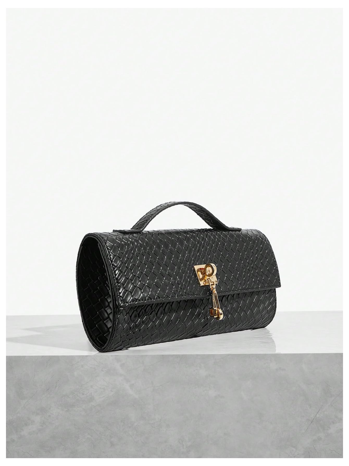 Floerns Women's Woven Leather Handbag Top Handle Formal Clutch Purse Evening Bag Black One Size