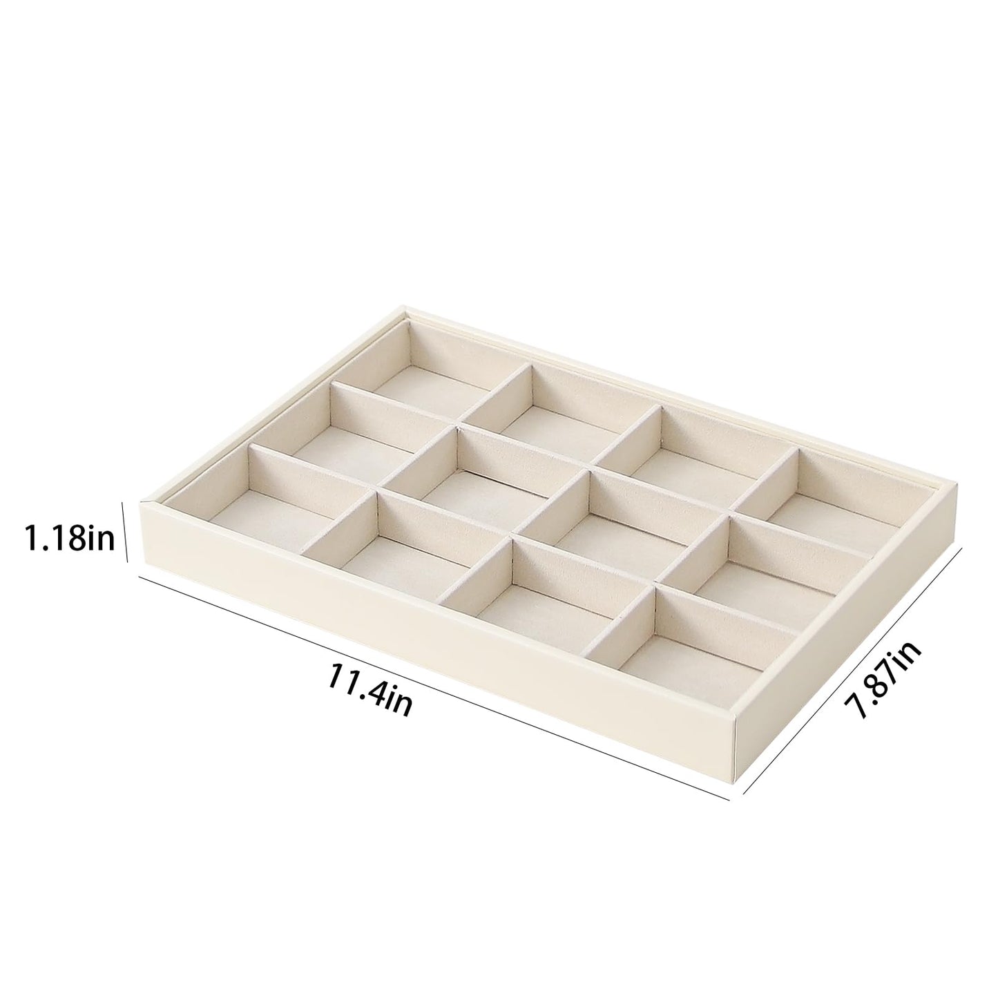 Ausalivan Stackable Jewelry Organizer Tray For Drawers,White Leather Small Earring Storage Tray,Bracelet And Necklace Display Box,Jewelry Ring Display Case (12 Grids)