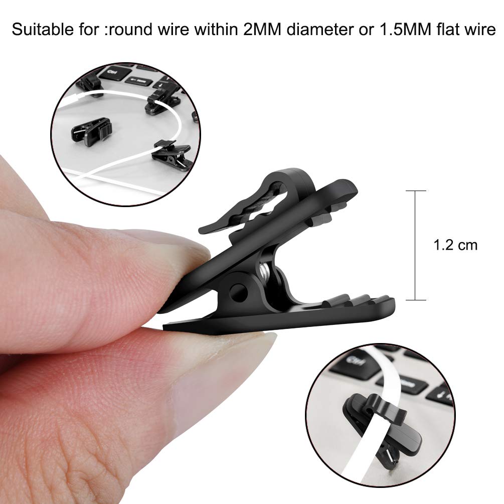 FENGWANGLI Headphone Clip for Shirt, 1 Inch Length Small Earbud Cord Management Earphone Mount Cable Clothing Clip to Keep Microphone Cord in Place for 1.5mm Diameter Round Wire (12 Pcs/Black)