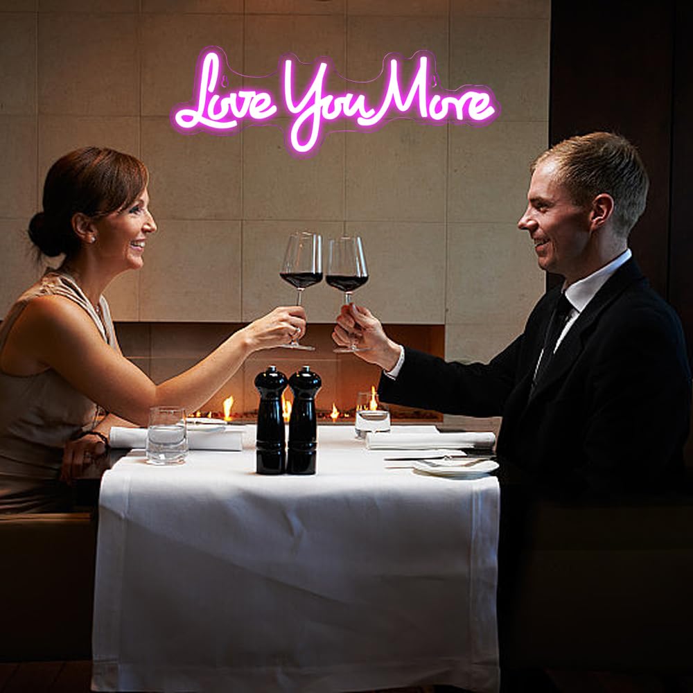 RuCvixkt Love You More Neon Signs for Wall Decor, Love Neon Sign for Girls Bedroom Decoration, USB Powered LED Neon Light Sign for Wedding Party Birthday Valentine's Day Gift