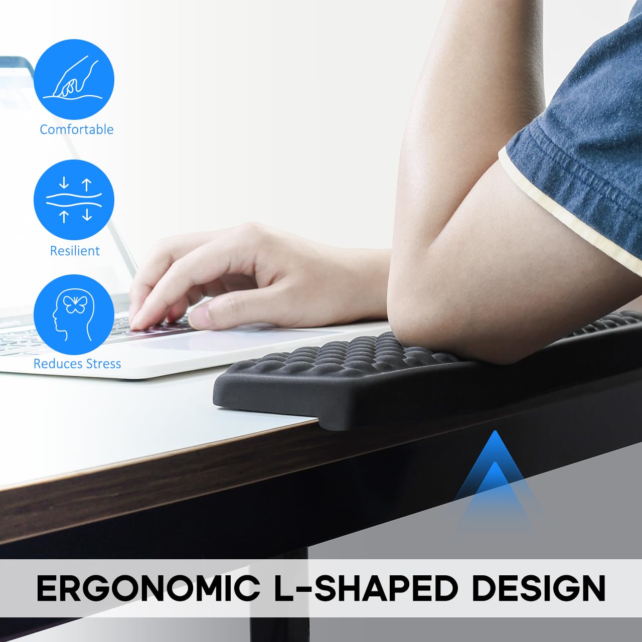 JIKIOU L-Shaped Desk Elbow Pad for Desk, Memory Foam Elbow Support Padding with Non-Slip, 2 Pack Ergonomic Desk Edge Cushion, Wrist Comfort Support for Office Home Black