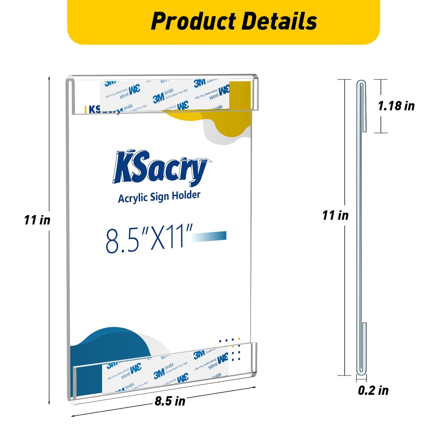 KSacry 12 Pcs Acrylic Sign Holder 8.5 x 11, Vertical Wall Mount Sign Holders with 3M Adhesive, Clear Plastic Frames Paper Display Sign Holders for Office, Home, Store, Restaurant - No Drilling