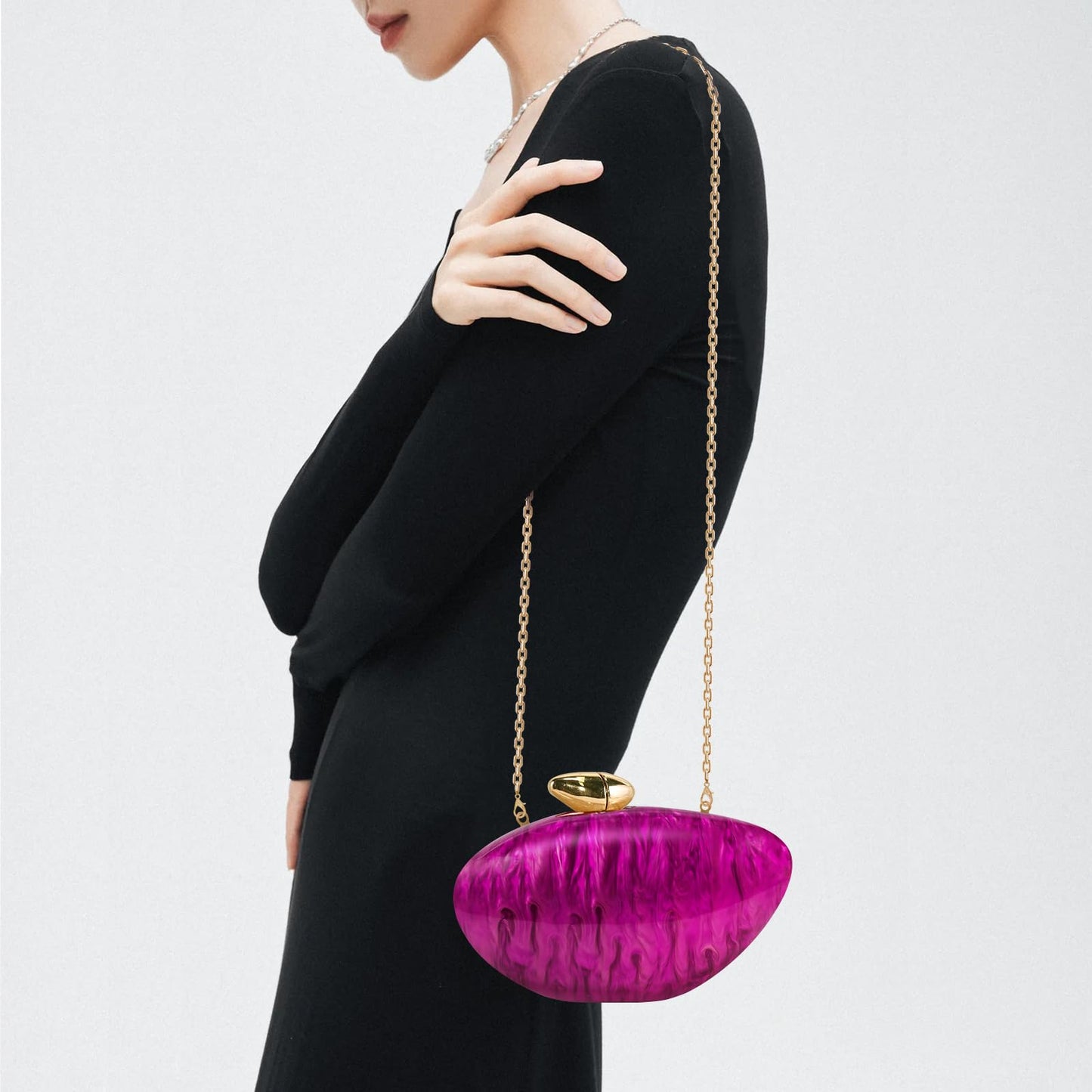 NEWROGENG Acrylic Shell Clutch Purse for Women, Marble Evening Bag with Magnetic Closure, Elegant Wedding Party Clutch Handbags, Marble Pink