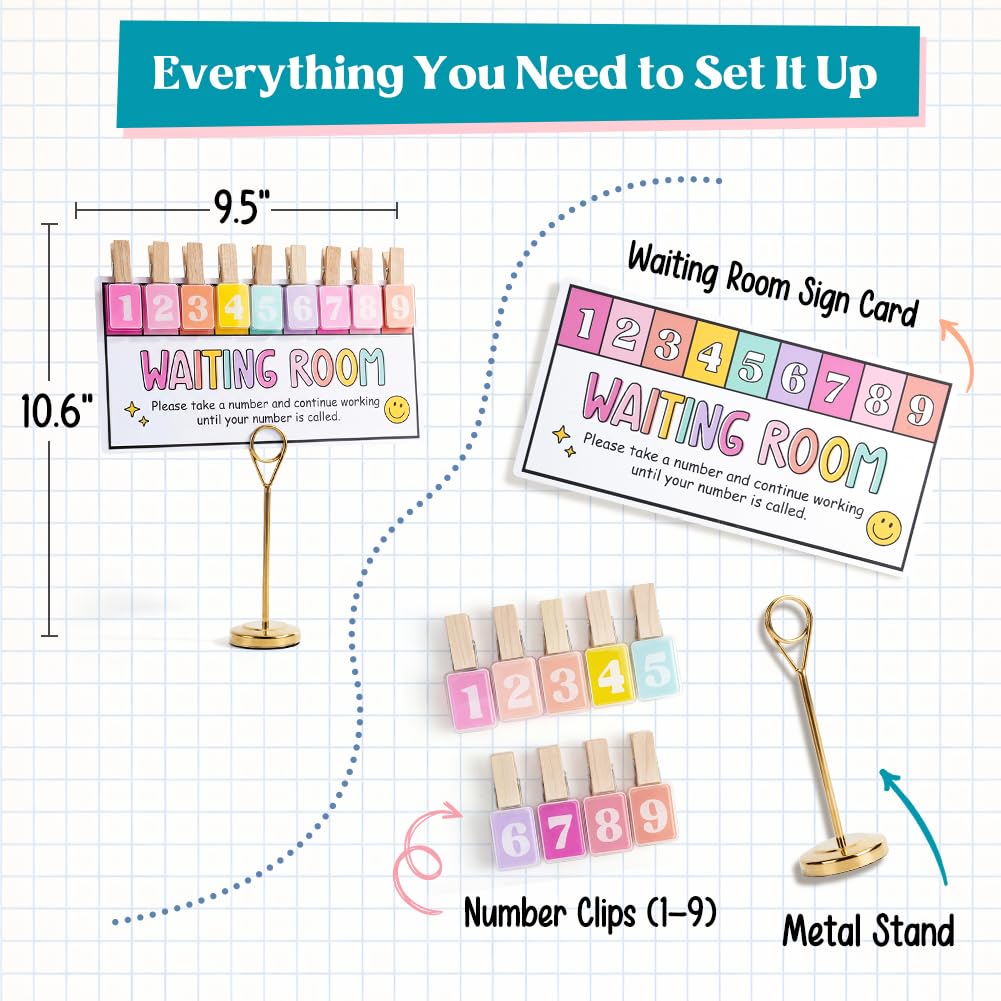KACIOLA STUDIO Teacher Classroom Management Tools, Waiting Room Sign with Wooden Number Clips, Teacher's Helper Waiting Room Poster, Please Take a Number Classroom Poster for Student Management-Cute