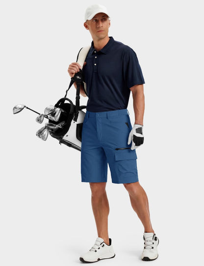 TACVASEN Mens Hiking Cargo Shorts Lightweight Quick Dry Summer Casual Dress Shorts with Zipper Pockets Golf Hiking Work Blue Grey 36