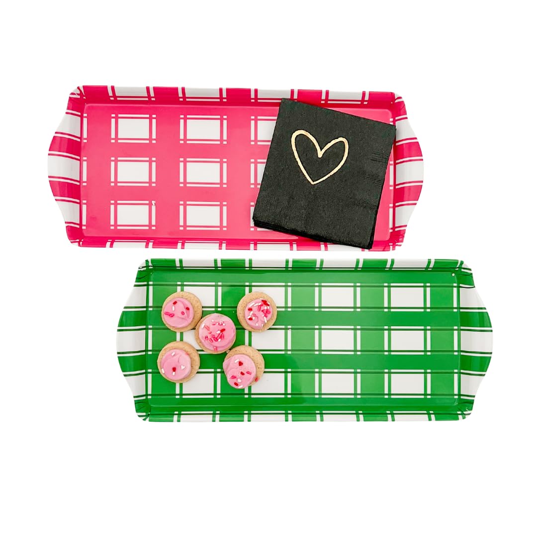 Sprinkles & Confetti Green Plaid Melamine Tray with Handles | Festive All-Season Platter for Easter, Summer, Birthdays, Outdoor & Indoor | BPA-Free, Shatter-Resistant & Lightweight
