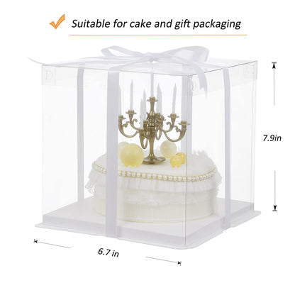 XININSUN 6Pcs clear cake boxes with Ribbon, 6inch cake boxes for Christmas Bakery Treat,Holiday Pastries,Gift Giving-White