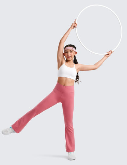 CRZ YOGA Girls Butterluxe Y Back Sports Bra - Yoga Athletic Casual Tops Scoop Neck Spaghetti Strap Padded Crop Kids Teen White Medium