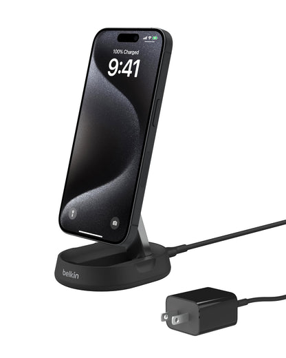 Belkin Magnetic Wireless Charging Pad 15W - MagSafe-Compatible Qi2-Certified Wireless Charging Station, iPhone Charger for Apple iPhone 16, 15, 14 Series, AirPods w/Non-Slip Base - Black (No PSU)