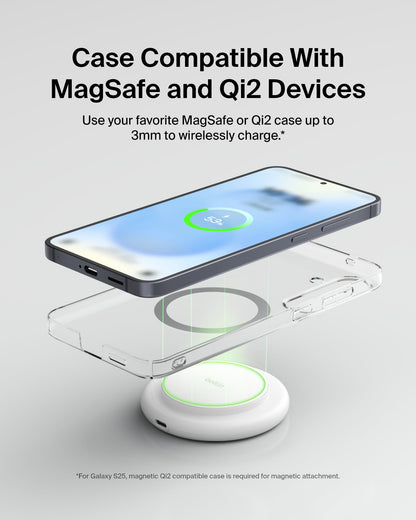 Belkin Magnetic Wireless Charging Pad 15W - MagSafe-Compatible Qi2-Certified Wireless Charging Station, iPhone Charger for Apple iPhone 16, 15, 14 Series, AirPods w/Non-Slip Base - Black (No PSU)