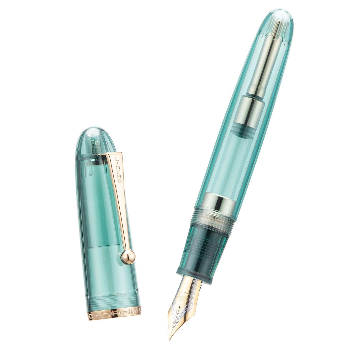 Jinhao 9019 Fountain Pen Dadao Series Transparent Blue Acrylic Gold Trim #8 Extra Fine Nib with Large Converter for Writing, Signature and Calligraphy