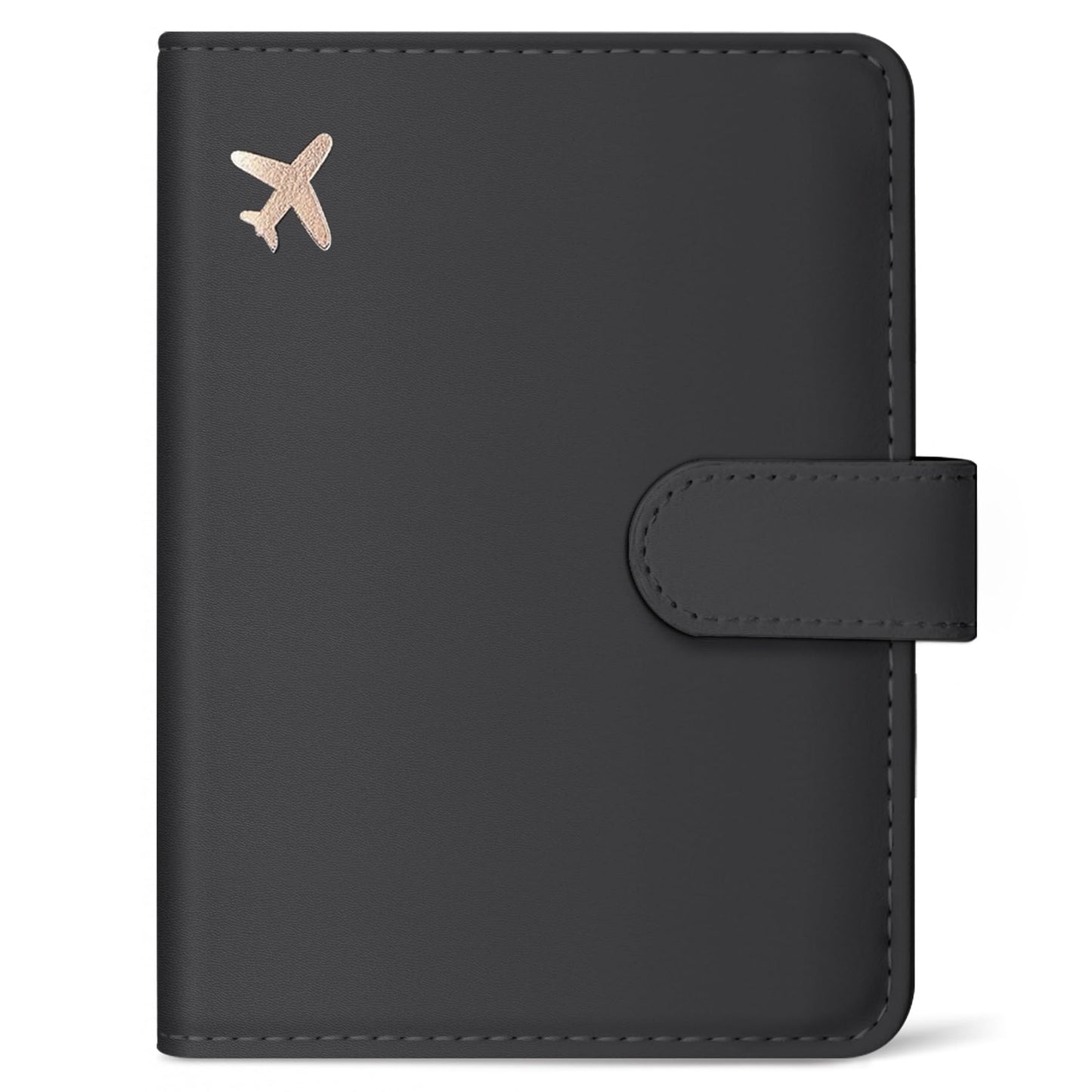 Passport Holder for Travel Essentials, RFID Blocking Leather Cover Wallet with Magnetic Closure, Aesthetic & Cute Passport Book Case for Women and Men - Black
