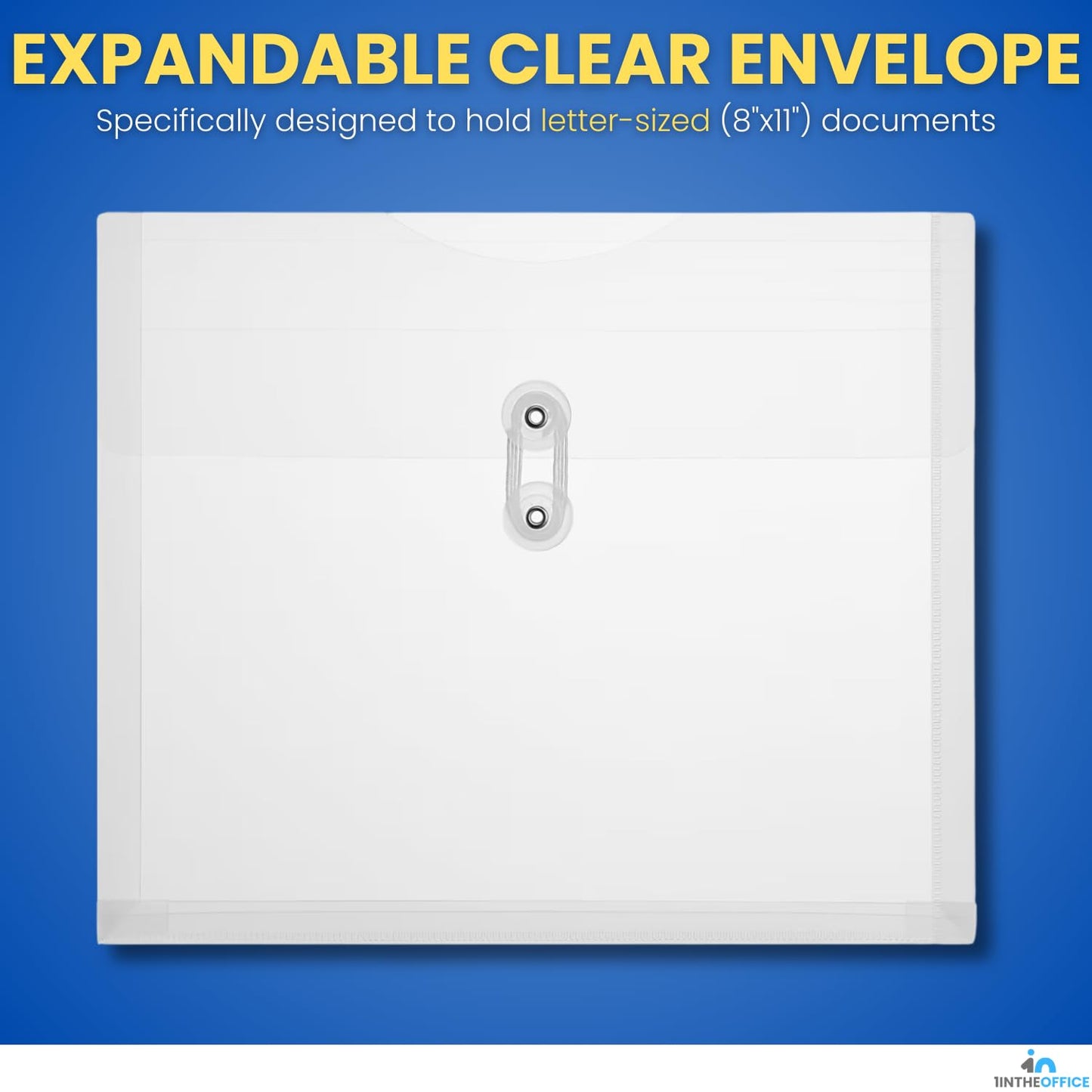 1InTheOffice Poly Envelopes Expandable Plastic Clear Envelope with Button & String Closure, Letter Size, Clear, 20 Pack