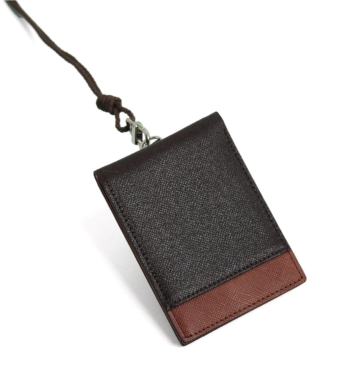 stwees Slim Leather Lanyard Wallet, Folding Card Holder with Snap Button, ID Badge Neck Wallet Set (Two-Tone, Brown)