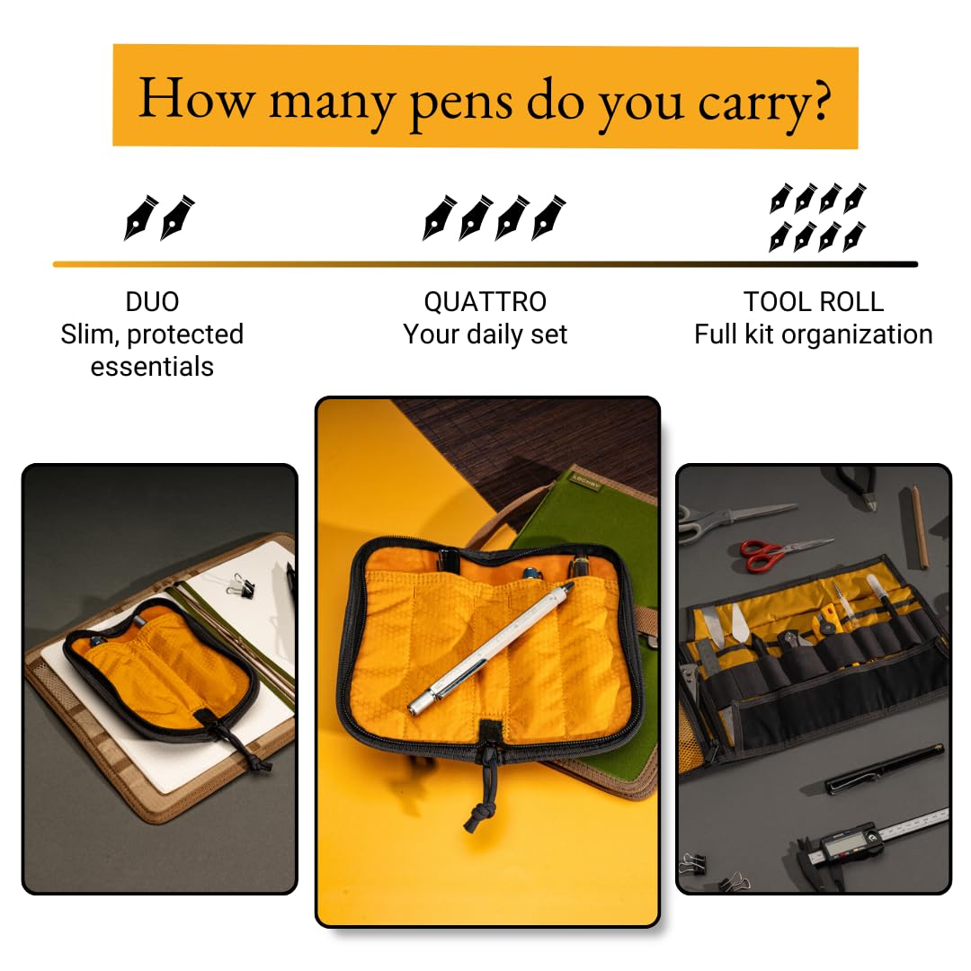 LOCHBY® Quattro | Slim and Elegant Pen Pouch, Durable Waxed Canvas, Lightly Padded for Fountain Pen and Mechanical Pencil, Compact Design Holds 4 Pens, for Everyday Carry, Travel and Creative Artists