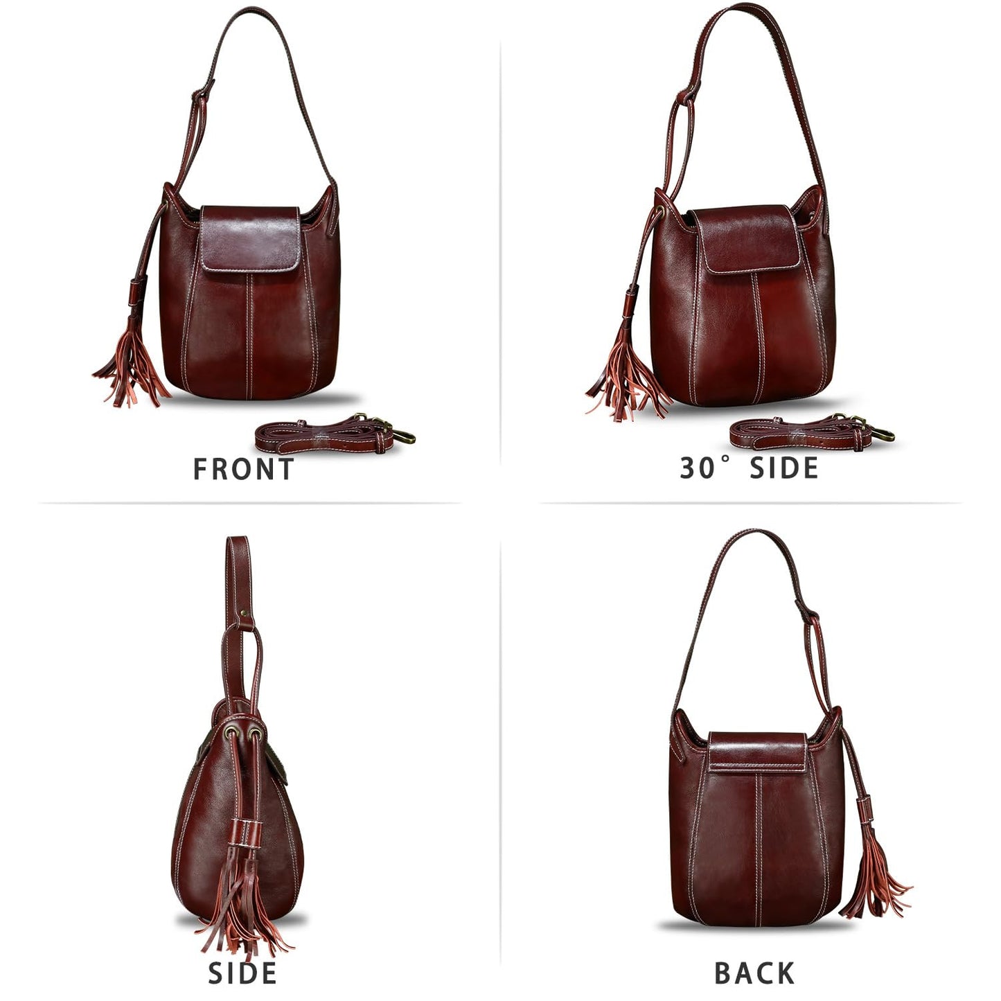 Genuine Leather Hobo Bag for Women Shoulder Bag Vintage Desinger Crossbody Bag Satchel Purse with Tassel (Red)