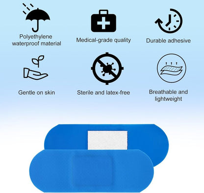 Blue Metal Detectable Adhesive Bandages - Waterproof, High-Visibility, Latex-Free | Flexible Wound Protection (250 Count)