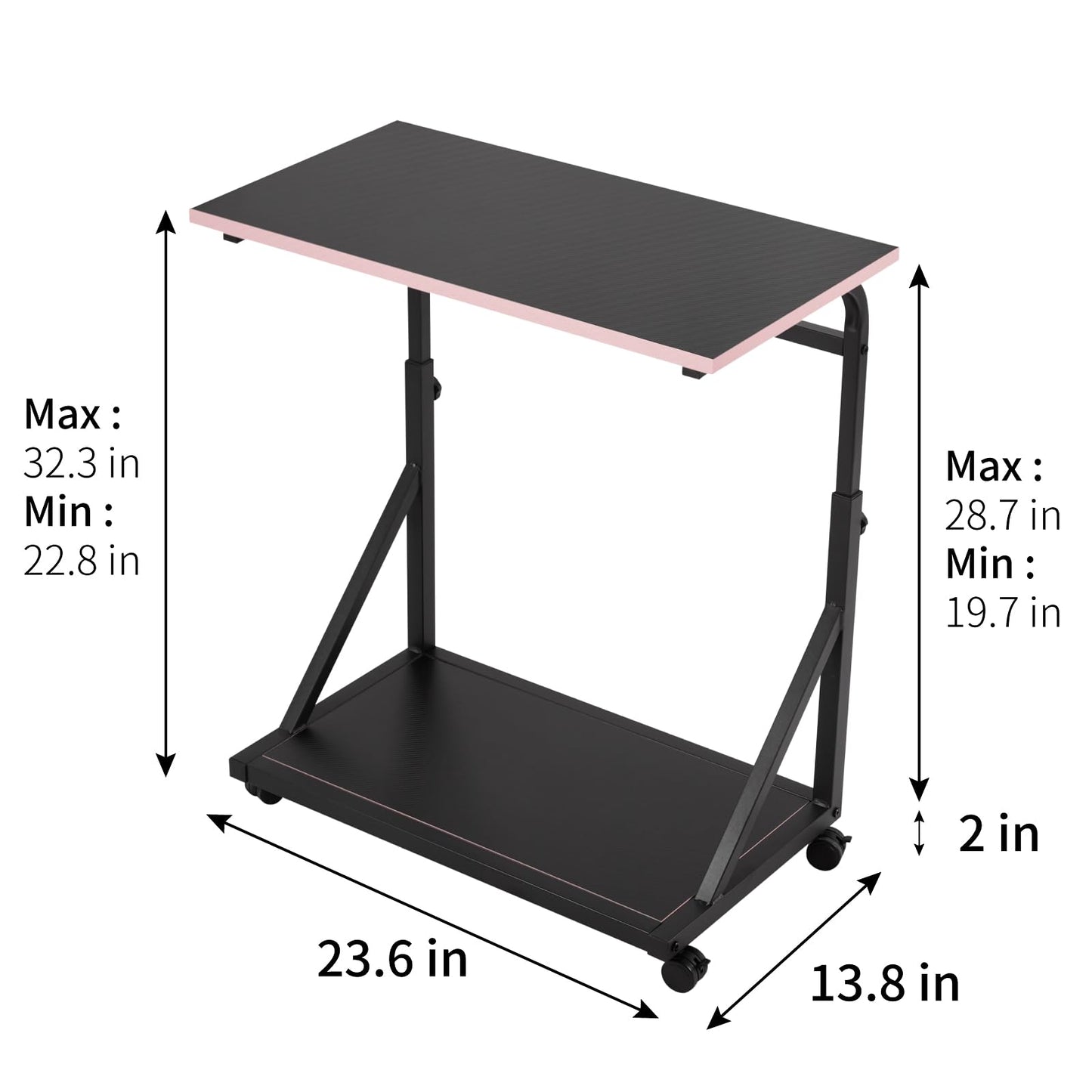 FUSLITE Ergonomic Height Adjustable Computer Tower Stand, 2-Tier CPU Holder Cart Under Desk, PC Floor Stand for Office Gaming Room, Black and Pink