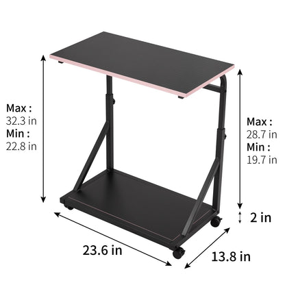 FUSLITE Ergonomic Height Adjustable Computer Tower Stand, 2-Tier CPU Holder Cart Under Desk, PC Floor Stand for Office Gaming Room, Black and Pink