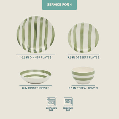 Gibson Home Queenslane 16 Piece Double Bowl Plates and Bowls Dinnerware Sets - Matte Blue