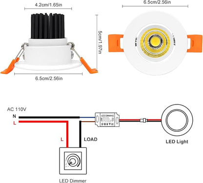 inShareplus 2 Inch LED Downlight, 3W Recessed Lighting COB Dimmable, 5000K Daylight White, CRI80, Ceiling Lights with LED Driver, 12 Pack