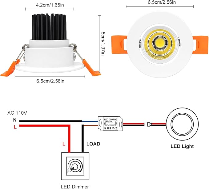 inShareplus 2 Inch LED Downlight, 3W Recessed Lighting COB Dimmable, 5000K Daylight White, CRI80, Ceiling Lights with LED Driver, 20 Pack