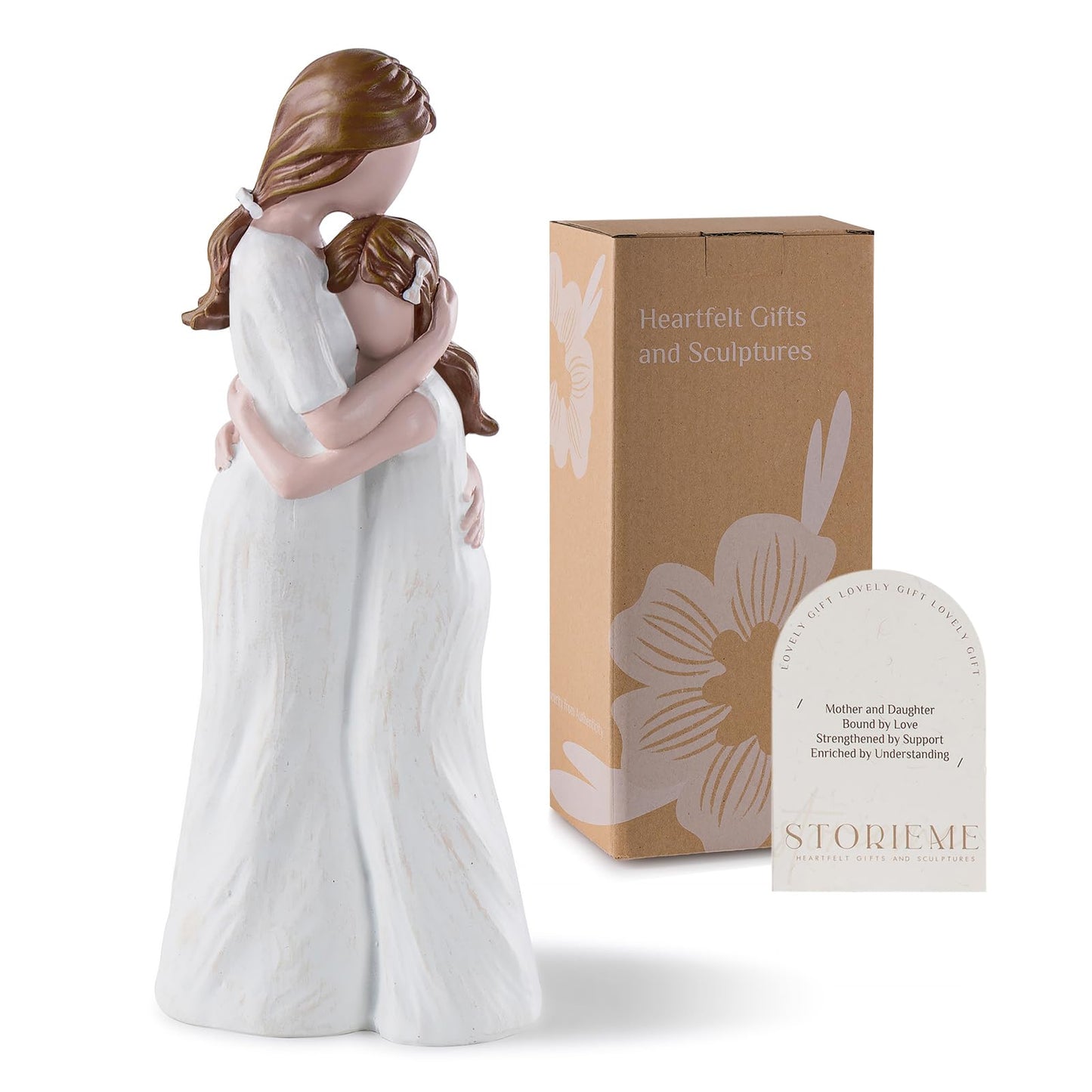 Storieme Mother Daughter Figurines Gift: Hand-Painted Mother Embracing Daughter Resin Figurines Sculpture - Heartfelt Gift for Moms on Mother's Day Birthday Christmas