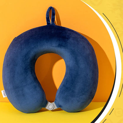 MINISO Minions Travel Neck Pillow with Eye Mask, Cute Cartoon 100% Memory Foam Neck Support Pillow, Lightweight Travelling Pillow Set for Airplane, Car and Home Use