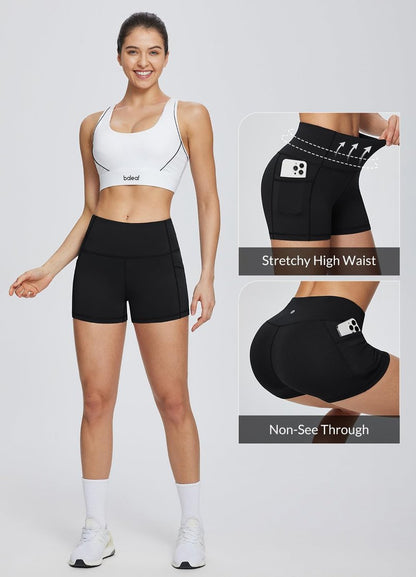 baleaf Biker Shorts Women Yoga Gym Workout Spandex Running Volleyball Tummy Control Compression with Pockets 8" 2-Pack Black/Charcoal XXXL