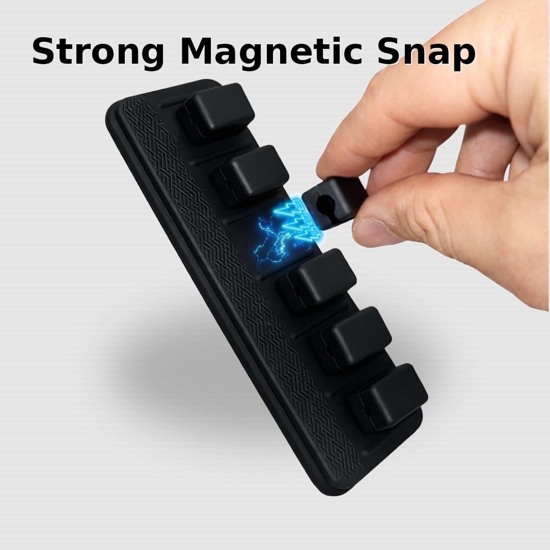 Magnetic Cable Organizer Kit (17-Piece) – Desk Cable Management Set with Magnetic Base & Adhesive Clips – Holds 6 Cables – Reusable Cable Ties for Office, Home & Gaming Setup