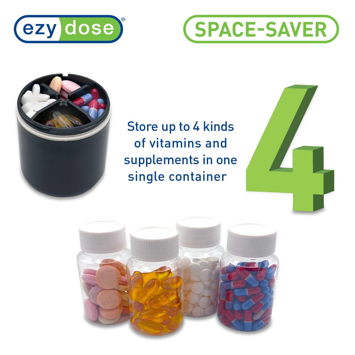 EZY DOSE Mini Vitamin Organizer, Multi Compartments, Portable and Compact Design, Easy Access Sliding Pill Dispenser, Supplement Organizer with Anti-Mix Design, Travel Friendly, Large, Black and Cream