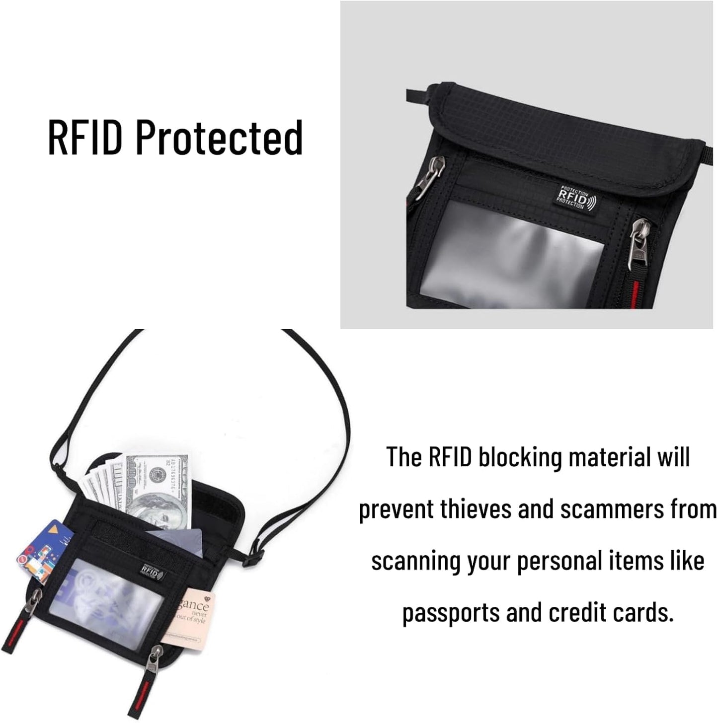 Passport Holder for Travel Pouch Neck Wallet for Traveling Women Men with RFID Blocking Waterproof and Slim Neck Pouch Adjustable Neck Strap (Blue)