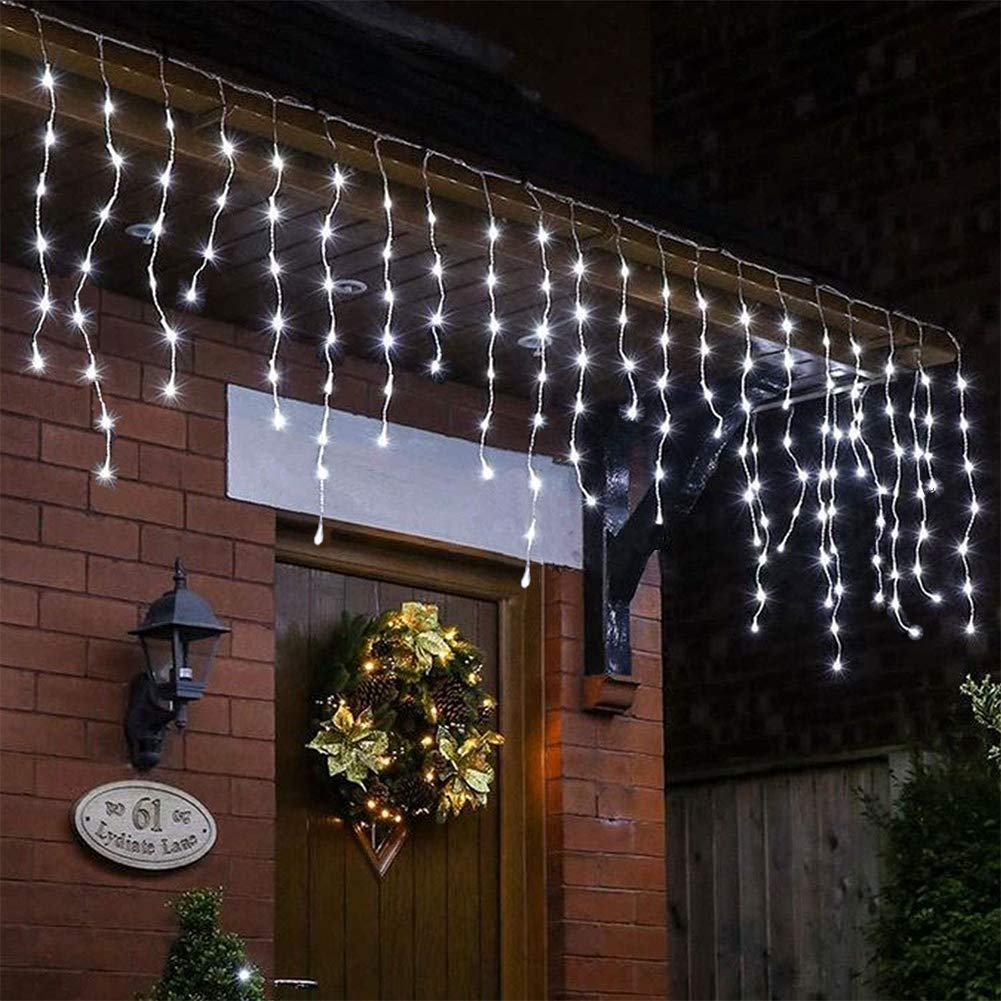 Qunlight Orangie 8 Modes LED Icicle Lights, 9.8 FT 96 LED Fairy String Lights Plug in Extendable Curtain Light String Christmas Lights for Bedroom Patio Yard Garden Wedding Party (Cool White)