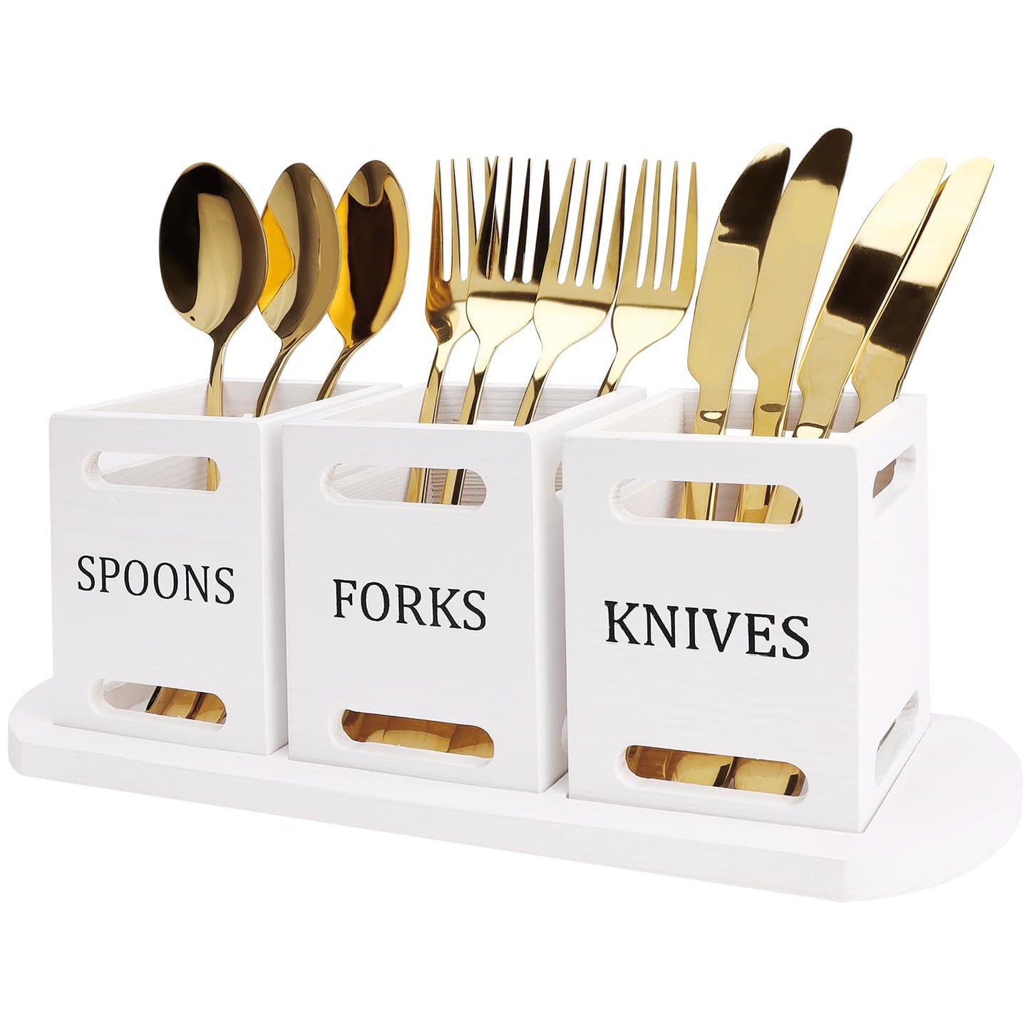 Ayiaren Wooden Flatware Silverware Caddy for Party White Cutlery Holder Small Utensil Holders for Kitchen Counter Wood Silverware Organizer Countertop Knife Fork and Spoon Holder Table Utensil Caddy