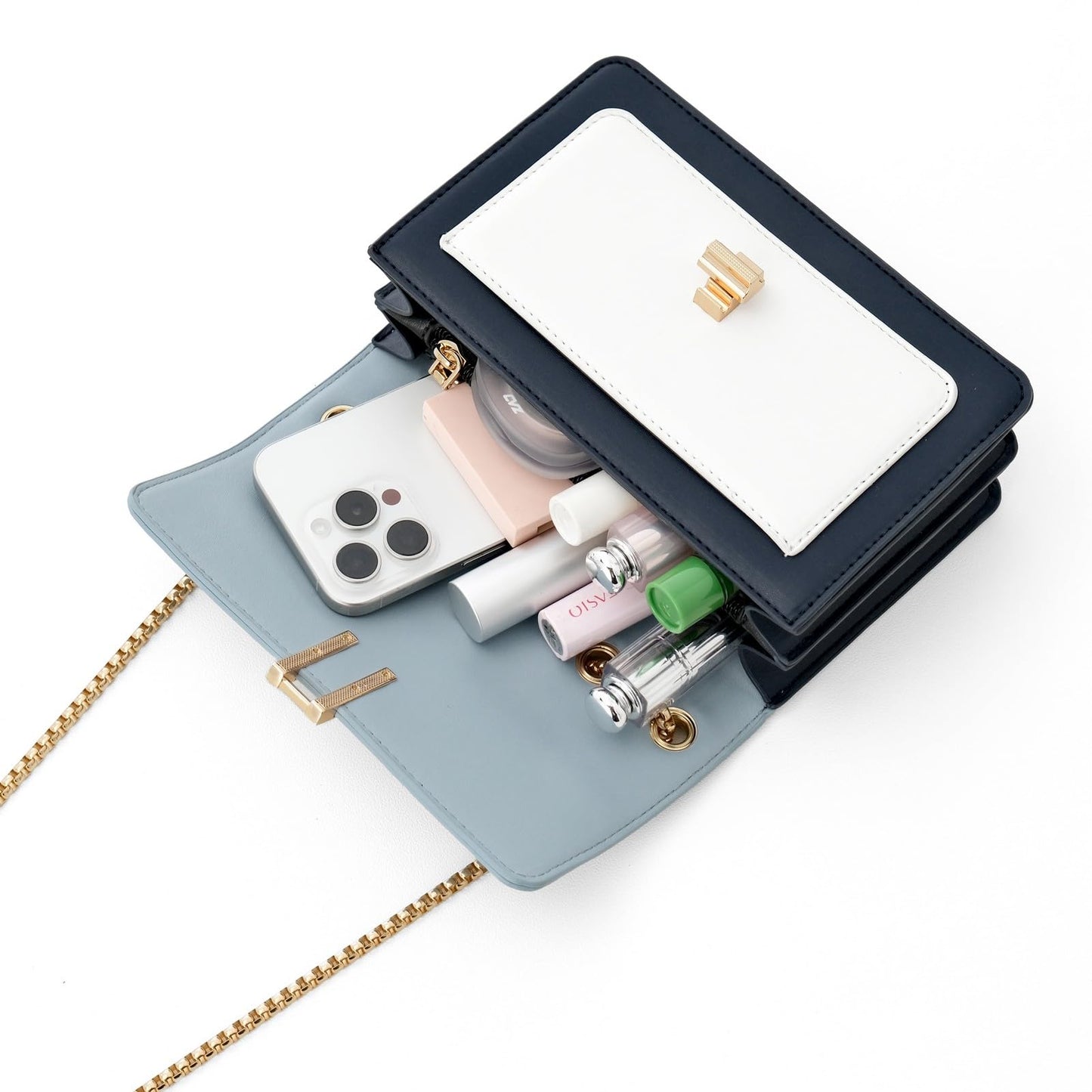 Crossbody Bags for Women Cute Faux Leather Trendy Cross Body Bag Purses for Women Small Multi Color Designer Handbags Womens Purse Satchel Chain Strap Ladies Shoulder Bag Blue White