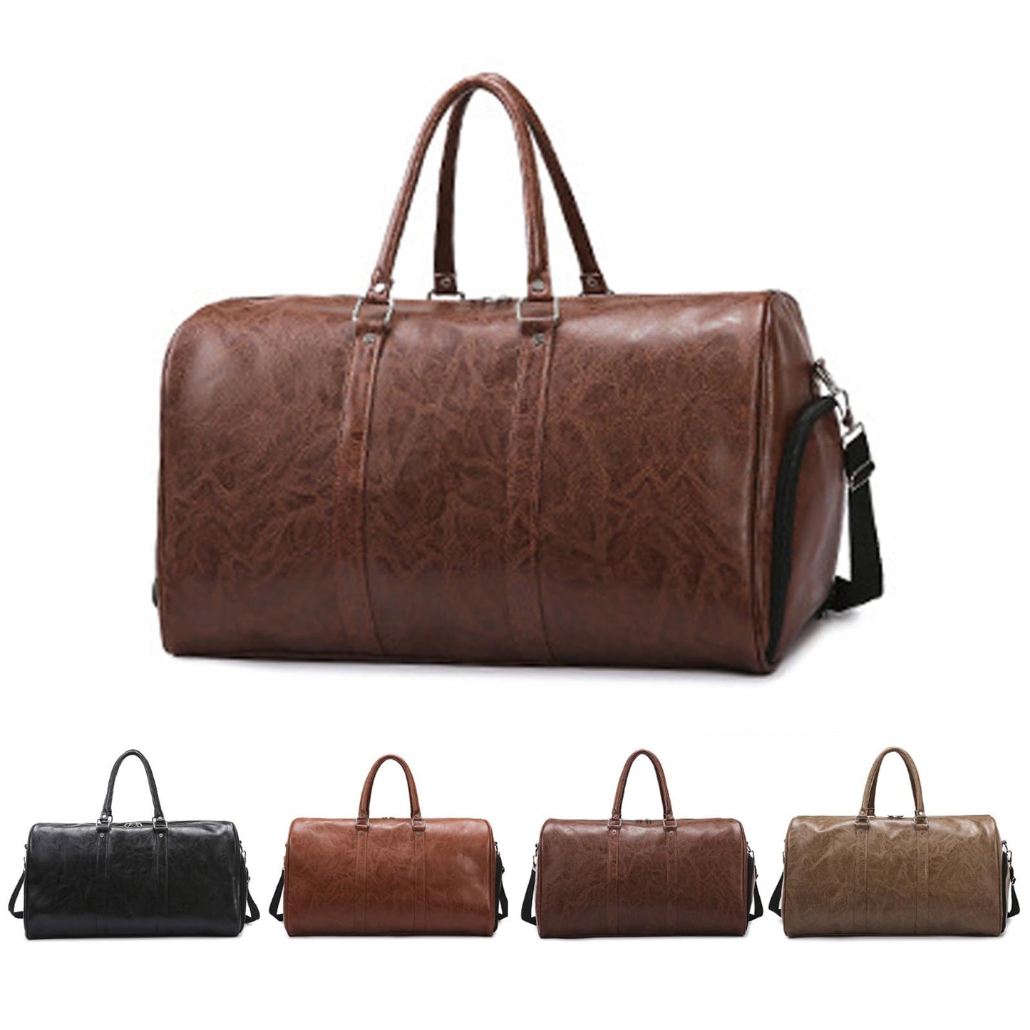 PU Leather Duffle Bag for Travel Duffel Bag, Gym Bag Overnight Bags Weekender Bag for Men (black)