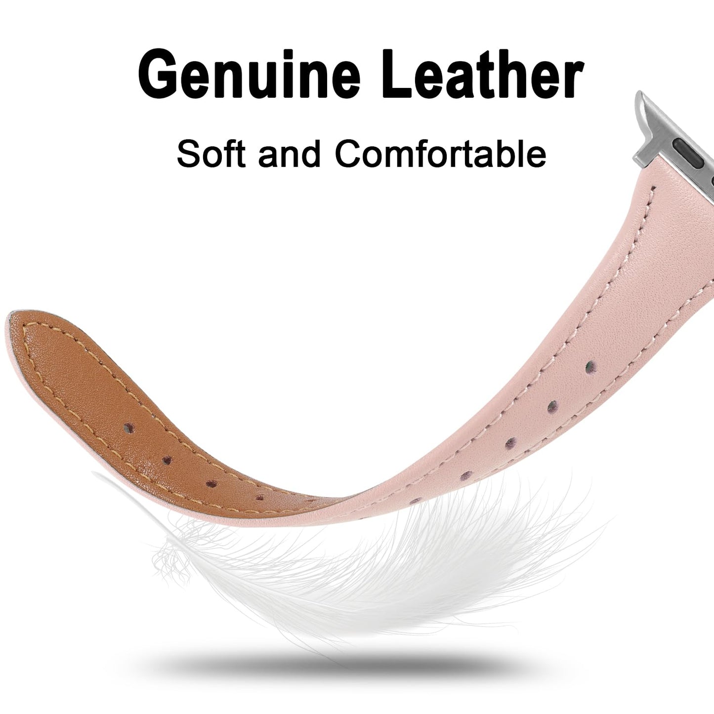 Slim Soft Genuine Leather Bands Compatible with Apple Watch Band 38mm 40mm 41mm 42mm for Women, Dressy Durable Leather Replacement Strap for iWatch SE1/2/3 11 10 9 8 7 6 5 4 3 2 1